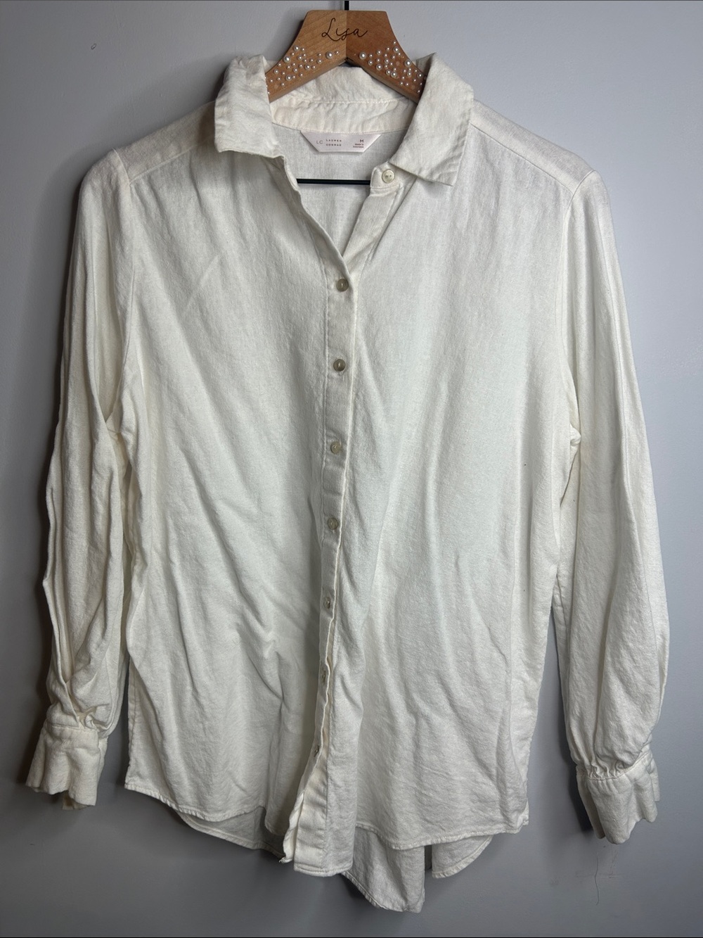 LC Lauren Conrad Cream Button-Front Long Sleeve Shirt - Men